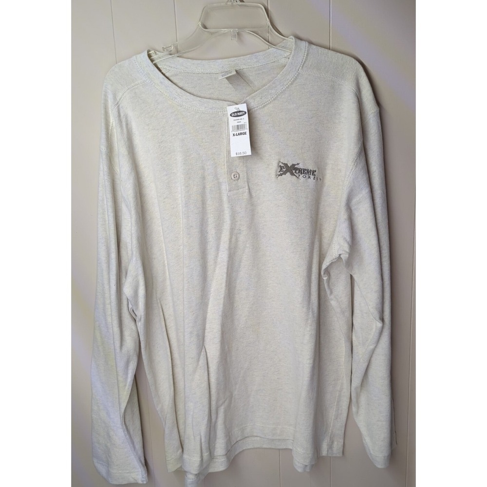 Men's XL Old Navy Light Grey Extreme Forest Long Sleeve Shirt 1/4 Button NOS - Picture 1 of 2